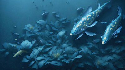 墨絵鯉・鯉魚_青_04 作： Josef Johann Michel