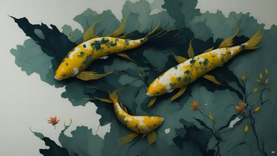 墨絵鯉・鯉魚_金_01 作： Josef Johann Michel