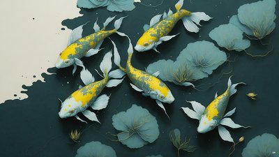 墨絵鯉・鯉魚_金_02 作： Josef Johann Michel