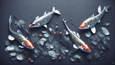 墨絵鯉・鯉魚_赤_01 作： Josef Johann Michel