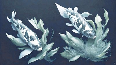 墨絵：鯉・鯉魚_白大理石_01 作： Josef Johann Michel