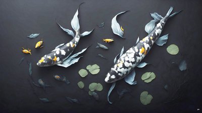 墨絵：鯉・鯉魚_白大理石_05 作： Josef Johann Michel