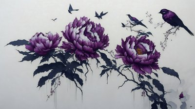 インク画深紫の牡丹_01 作： Josef Johann Michel
