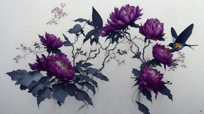 インク画深紫の牡丹_02 作： Josef Johann Michel