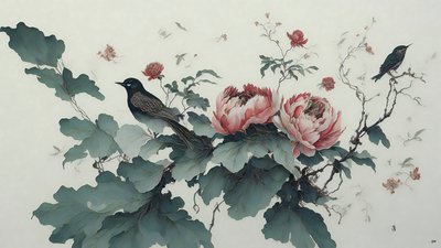 インク画緑の牡丹_01 作： Josef Johann Michel