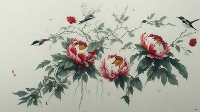 インク画緑の牡丹_02 作： Josef Johann Michel
