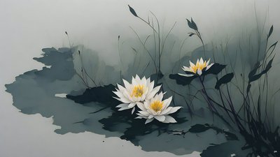 インク画：睡蓮_01 作： Josef Johann Michel