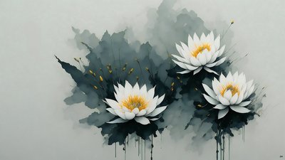 インク画：睡蓮_02 作： Josef Johann Michel