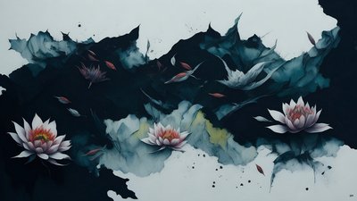 インク画：ウォーターリリ・ブラック_02 作： Josef Johann Michel