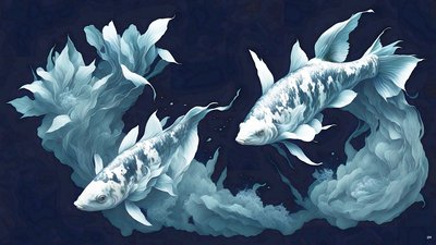 水墨画_鯉・カープフィッシュ_白大理石_04 作： Josef Johann Michel