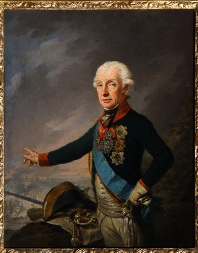 元帥大元帥王子アレクサンドル・スボーロフ (1729-1800) の肖像画。 （陸軍元帥大元帥王子A.スボーロフの肖像）。 ヨーゼフ・クロイジンガー (1757-1829) の絵画、キャンバスに油彩 作： Josef Kreuzinger