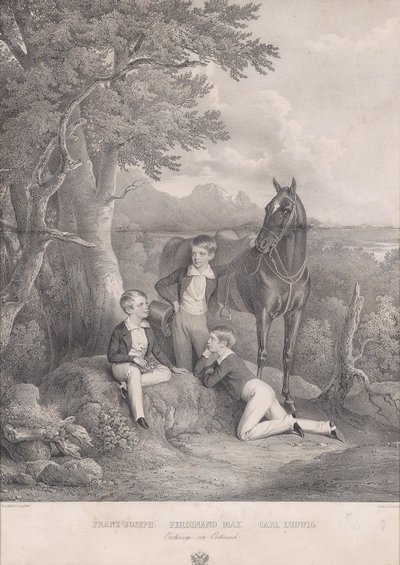 ヨーゼフ・クリーフーバー フランツ・ヨーゼフ大公、フェルディナント・マックス大公、カール・ルートヴィヒ大公 1844年 作： Josef Kriehuber