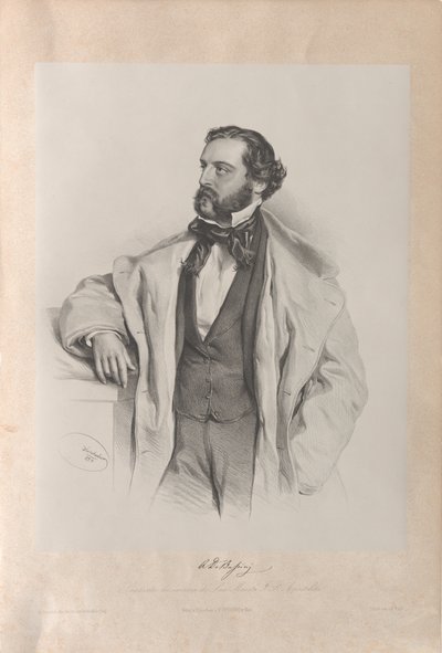 オペラ歌手アキレ・デ・バッシーニの肖像 1819-1881, 1854. 作： Josef Kriehuber