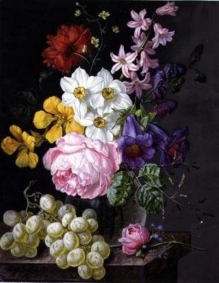 薔薇、ナルシス、花瓶の花 作： Josef Lauer