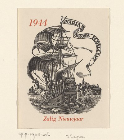 マリアとフォンス・シェラートによる1944年の新年の願い 作： Josef Leysen (Jef)