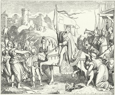神聖ローマ皇帝フリードリヒ2世のエルサレム入城、第6回十字軍遠征 作： Josef Mathias (after) Trenkwald