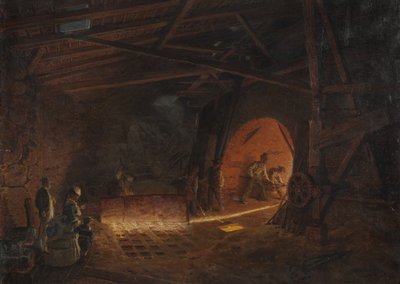 ワランダー、ヨーゼフ・ウィルヘルム（1821-1888）の「アチェリー-鉄工所」。油彩・キャンバス 作： Josef Wilhelm Wallander