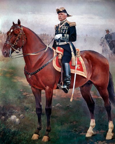 革命家でメキシコ大統領のポルフィリオ・ディアス（1828-1915）の騎馬像 ホセ・クサックス（1851-1908）の絵画 メキシコシティ、国立歴史博物館、チャプルテペック城 作： Josep Cusachs y Cusachs