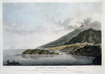 フランシス・ジュークス（1747-1812）が彫って出版したセント・ビンセント島のモルン・スフリルの眺め。 作： Joseph (after) Billinghurst