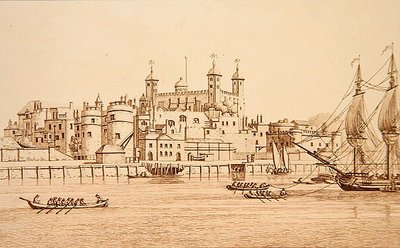 J.C.スタドラー（fl.1780-1812）が彫刻した「ロンドン塔の南側の眺め」。 作： Joseph (after) Farington