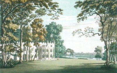 1793年に出版されたJ.C.スタドラー（fl.1780-1812）による「ストロベリー・ヒルの家、庭園、湖」（カラー・エングレーヴィング）。 作： Joseph (after) Farington