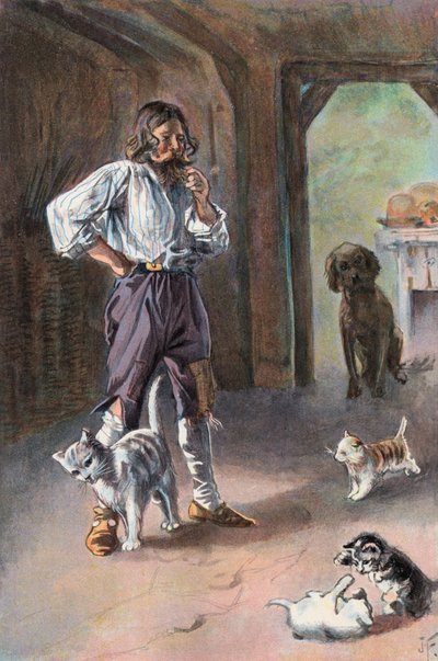 ロビンソン・クルーソー: 私の猫が 3 匹の子猫を家に持ち帰りました (色のリソ) 作： Joseph (after) Finnemore