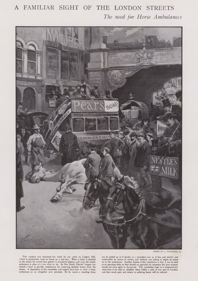 ロンドンの街に馬の救急車が必要になったこと（リトグラフ 作： Joseph (after) Finnemore