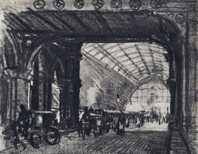 St Pancras駅（リトグラフ 作： Joseph (after) Pennell