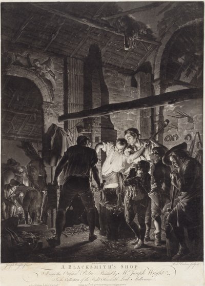 リチャード・アーロム（1743-97）によって刻まれた鍛冶屋 作： Joseph (after) Wright of Derby