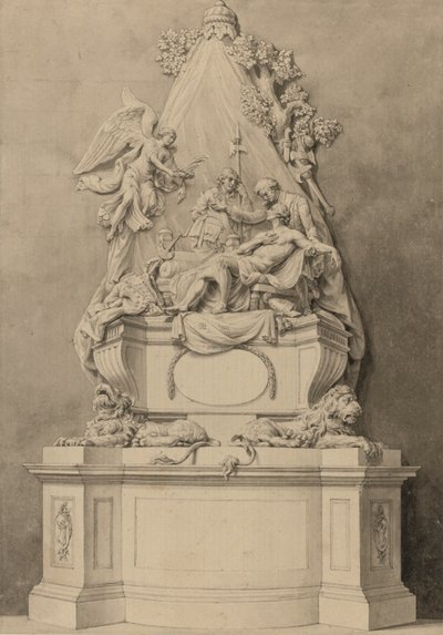 ウルフ少将記念碑、ウェストミンスター寺院北地区 （紙にインク、水彩画） 作： ジョセフ (帰属) ウィルトン