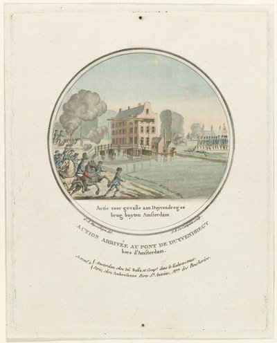 ダイフェンドレヒト橋での攻撃、1787 年 Action for Gevalle aan Duyvendregse brug buyten Amsterdam / Action arrivee au pont de Duyvendregt hors d