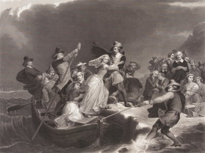 1620年、プリマス・ロックに上陸したピルグリムたち 作： Joseph Andrews