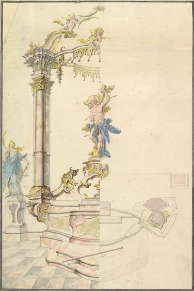 聖セバスティアン像のある祭壇画のデザイン、1741年 作： Joseph Anton Feuchtmayer