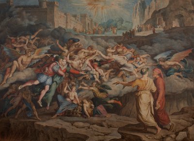 地獄の第 2 円にいるダンテとウェルギリウス、1823 年。 作： Joseph Anton Koch