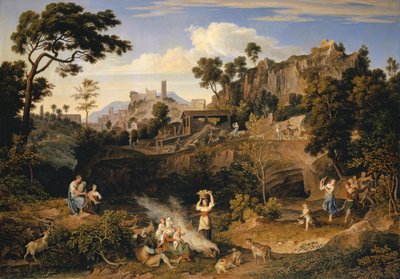 オレバノ近くの風景、踊る農民のパレード、1823年〜24年 作： Joseph Anton Koch