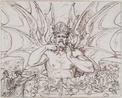 地獄の中心にいるルシファー。 ダンテ・アリギエーリによる神曲の挿絵、1803年頃。 作： Joseph Anton Koch