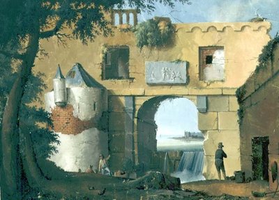 イタリアの風景の中の廃墟 作： Joseph August Knip