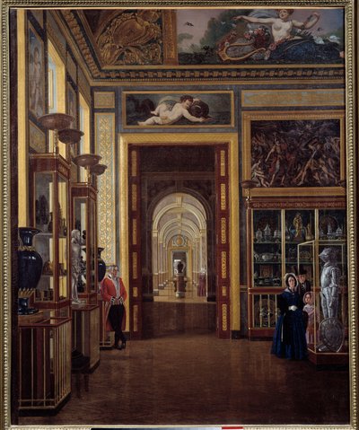ルーヴル美術館の宝飾室とシャルル 10 世の部屋のエンフィラードジョセフ オーギュストの絵画 (19 世紀) 作： Joseph Auguste