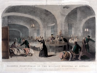 1856年のクリミア戦争中のスクタリの軍事病院にあるフローレンスナイチンゲール（1820〜1910年） 作： Joseph Austin Benwell