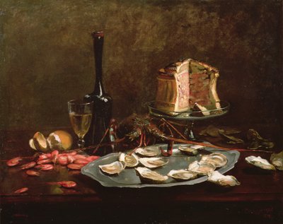 魚介類のある静物画（油彩・キャンバス） 作： Joseph Bail