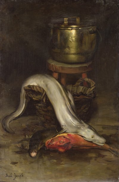 魚と大釜のある静物 作： Joseph Bail