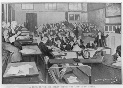 主席裁判長の前のオールドベイリーでの裁判（紙にトイレ） 作： Joseph Barnard Davis