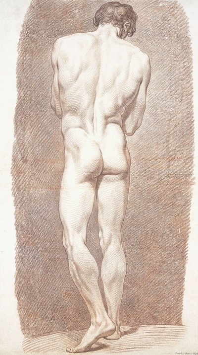後ろから見た男性ヌードの研究、1774 作： Joseph Benoît Suvée