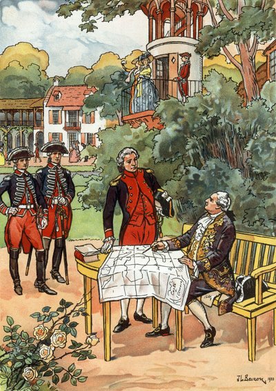 フランス国王ルイ 16 世と航海士ジャン フランソワ ド ガロー、ラペルーズ伯爵 (1741 ～ 1788 年)、1785 年、JL Beuzon 作、1933 年 作： Joseph Beuzon