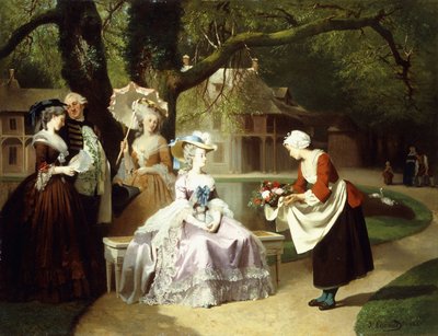 マリーアントワネットとルイ16世、ランバレ夫人のいるチュイルリー庭園で、1857年 作： Joseph Caraud