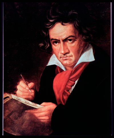 ミサ・ソレムニスを書くドイツの作曲家ルートヴィヒ・ヴァン・ベートーヴェンの肖像。(絵画 作： Joseph Carl (after) Stieler