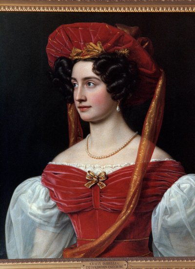 赤い帽子をかぶった女性の肖像 ジョセフ・カール・スティーラー（1781-1858）の絵画 19世紀。ミュンヘン、Chateau De Nymphenburg 作： Joseph Carl Stieler