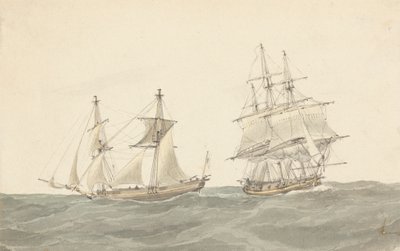 Barquentine e fragata em mar agitado 作： Joseph Cartwright