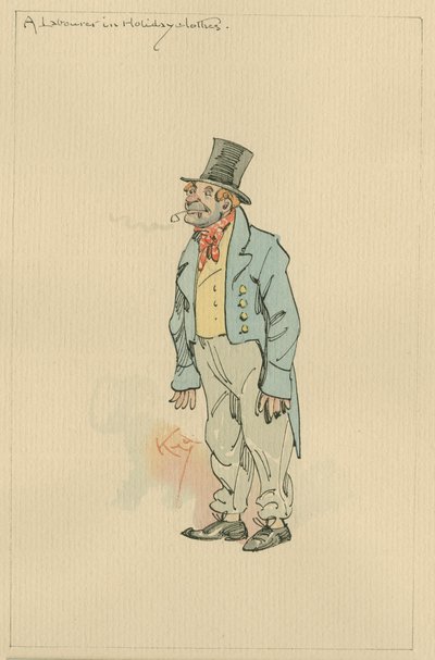 休日の服の労働者、c.1920s（紙にトイレとペンとインク） 作： Joseph Clayton Clarke
