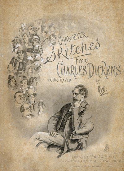 「チャールズディケンズのキャラクタースケッチ」の表紙、1890年頃 作： Joseph Clayton Clarke